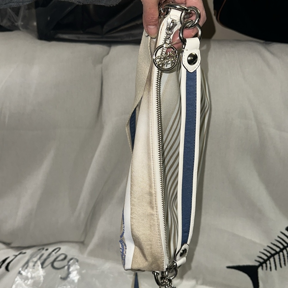 Coach Poppy white tan blue silver 2 way bag 💕 - Picture 9 of 16